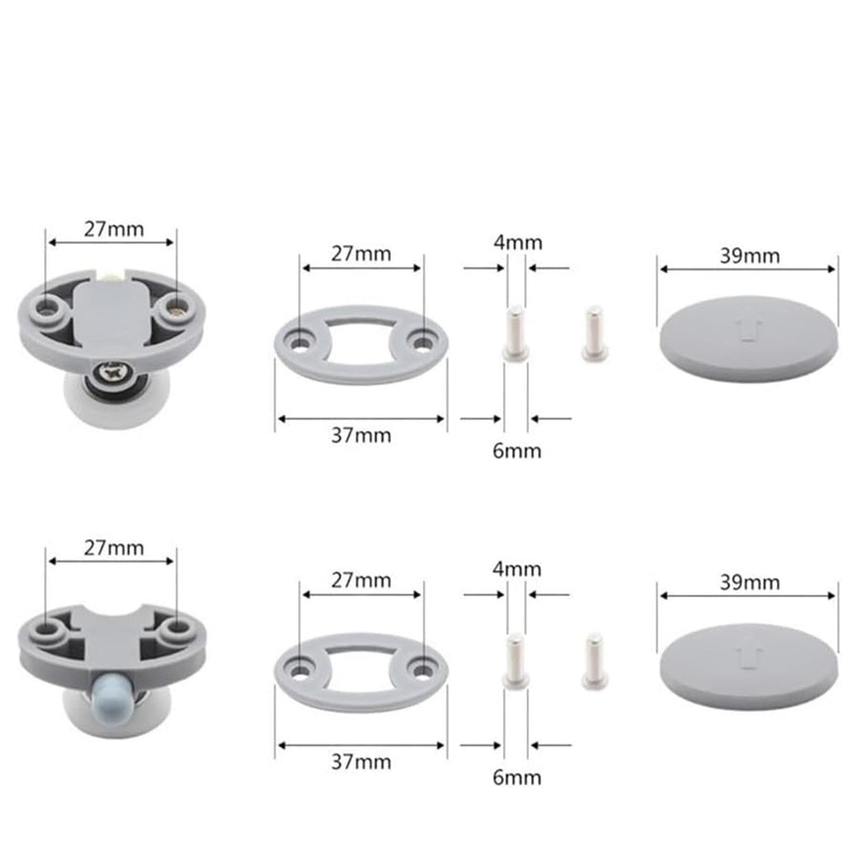 Shower Door Rollers, Single Shower Door Runners/Wheels/Pulleys/Guides 25mm Diameter Home Bathroom DIY Replacement Parts (2 Upper Rollers and 2 Bottom Rollers) 2 Set Multisize White/23 mm