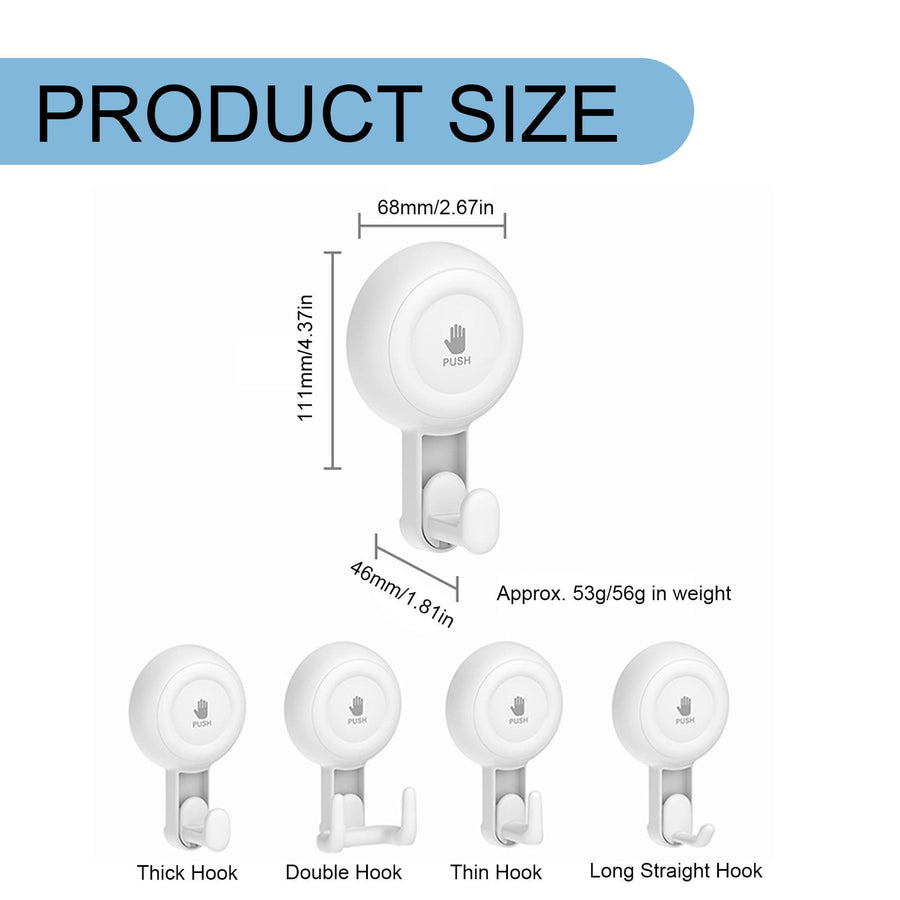 Powerful Suction Cup Shower Hooks for Towel, Loofah, 360° Rotatable Damage-free Hanging Versatile Wall Hooks for Inside Bathroom, Decoration, Removable Suction Holders, 1 Pcs, 4.37x2.67x1.81 4.37" x 2.67" x 1.81" White1