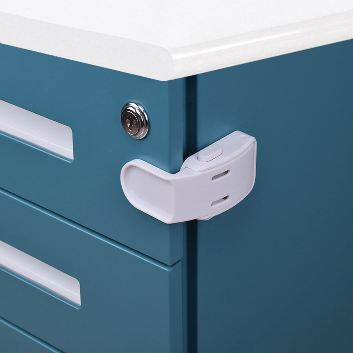 Drawer Locks Child Proofing, Child Proof Cabinet Locks For 0-12 Month Safety Botton Lock For Drawers Side Furniture Latches Corner Edges, 1 Pcs, 2.68x2.28 2.68" x 2.28" White
