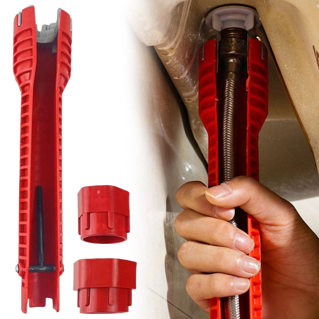 8 in 1 Multifunctional Sink Bathroom Wrench, Plumbing Installation Tool Household Water Pipe Faucet Washing Basin Corner Valve Sink Repair Removal Tool, 10.3 Inches 10.3" Red