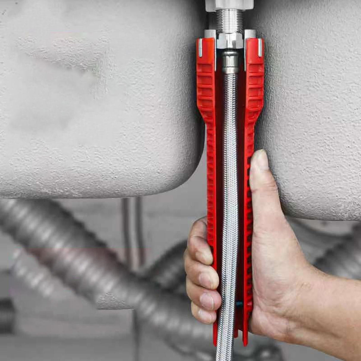 8 in 1 Multifunctional Sink Bathroom Wrench, Plumbing Installation Tool Household Water Pipe Faucet Washing Basin Corner Valve Sink Repair Removal Tool, 10.3 Inches 10.3" Red