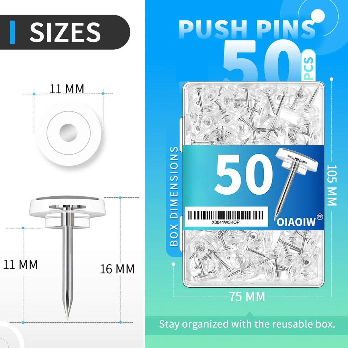 100 Pcs Push Pins Tacks, Thumb Tacks for Wall, Clear Plastic Head, Steel Point, Decorative Push Pins, Standard Thumb Tacks for Bulletin Board, Corkboard, Map, Calendar, Photo, Home, Office(Clear) Clear(100PC)