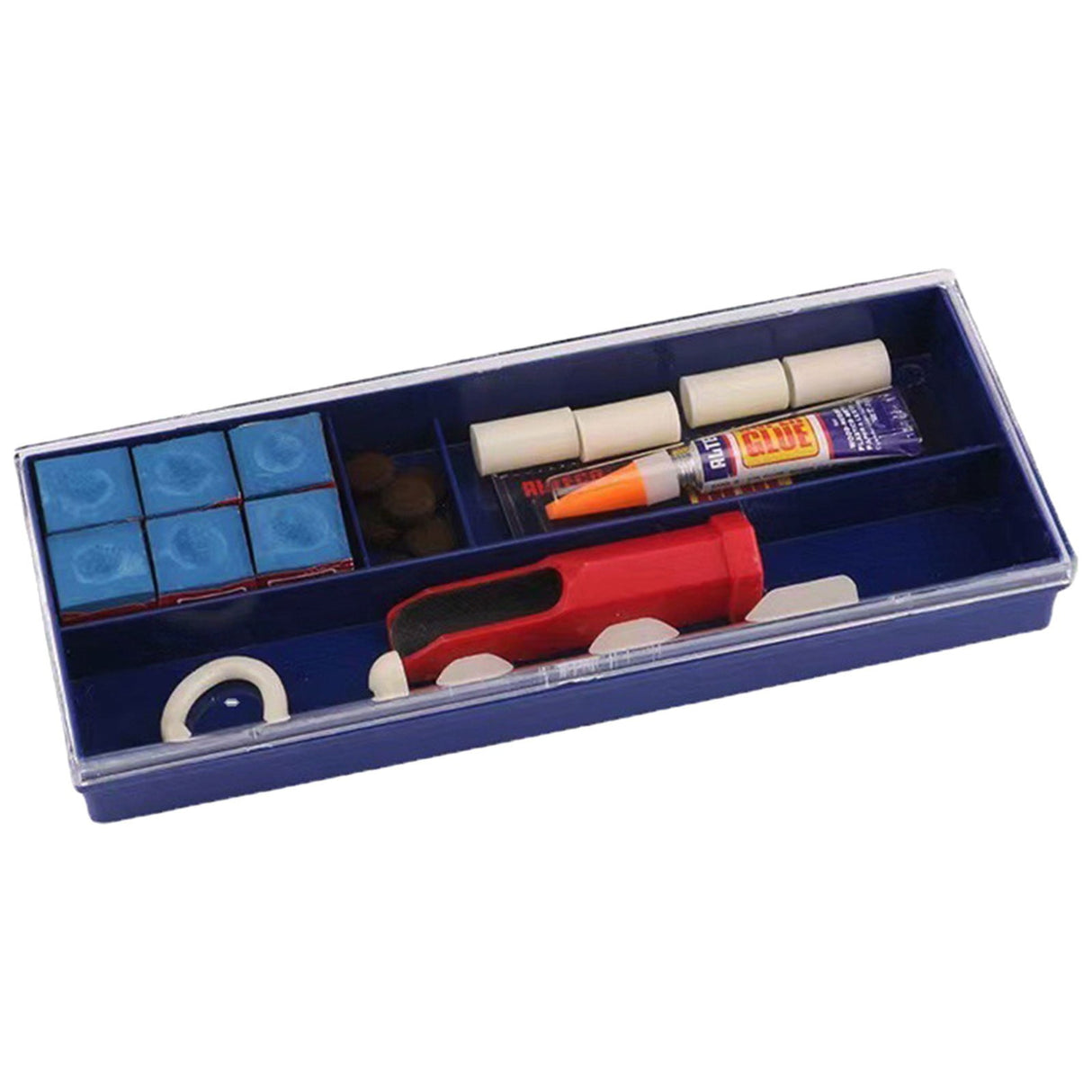 Cue Stick Tip Repair Kit, Cue Tips Accessorie, Include Pool Cue Tips, Pool Cue Repairers, Billiard Cue Clamp, Cue Tip Glue, Billiards Shaper, Cue Tips Accessorie, 20 Pcs Set, 9.45x3.94x1.18 9.45" x 3.94" x 1.18" Blue*1 Set