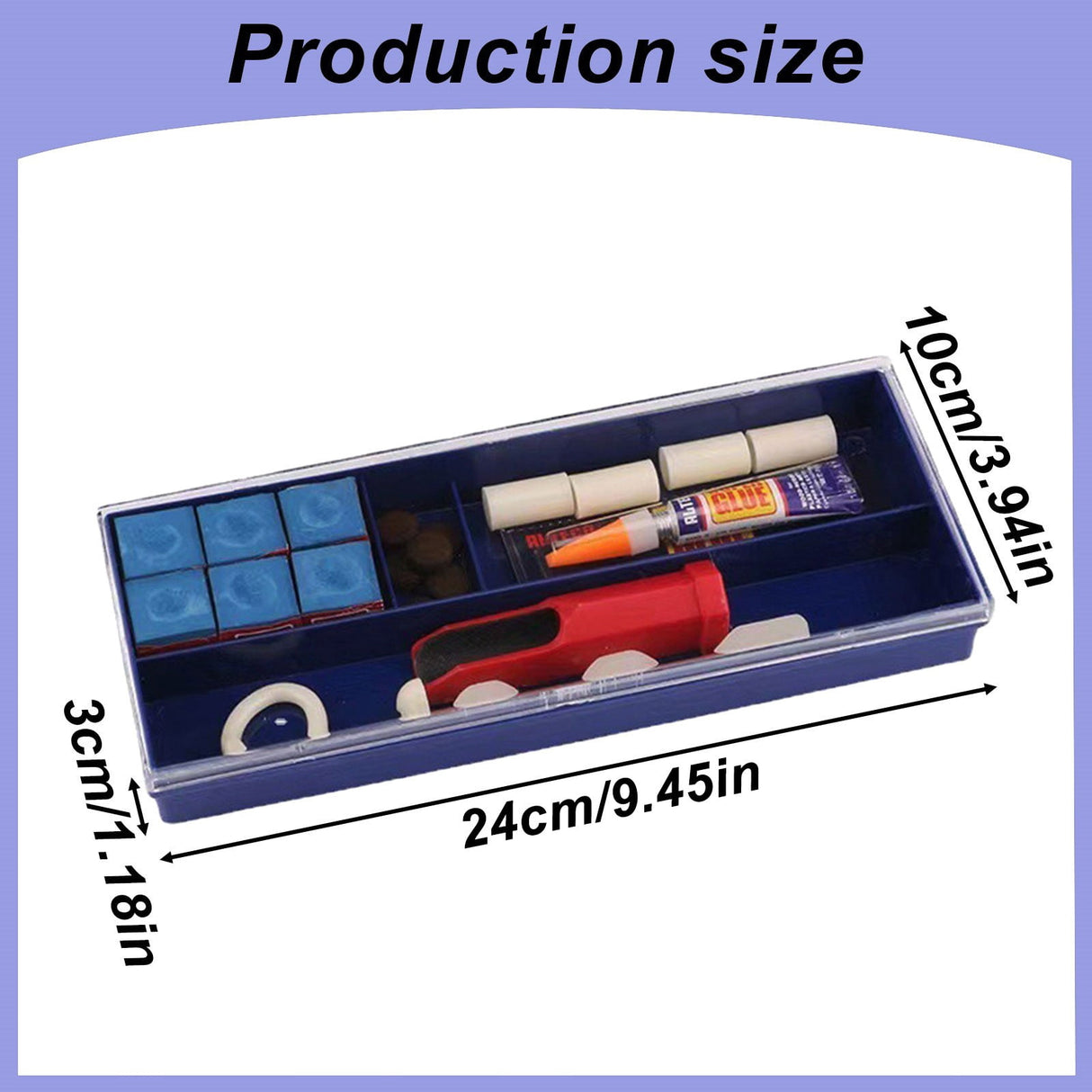 Cue Stick Tip Repair Kit, Cue Tips Accessorie, Include Pool Cue Tips, Pool Cue Repairers, Billiard Cue Clamp, Cue Tip Glue, Billiards Shaper, Cue Tips Accessorie, 20 Pcs Set, 9.45x3.94x1.18 9.45" x 3.94" x 1.18" Blue*1 Set
