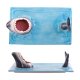 Creative Shark Sushi Plate,Blue Ceramic Shark Plate,Shark Shaped Serving Platter,Food Serving Tray with Dipping Sauce Bowl,Gifts for Shark Party Lovers,Microwave/Oven/Dishwasher Safe Sushi Dishes B