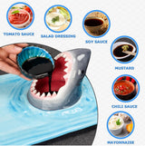 Creative Shark Sushi Plate,Blue Ceramic Shark Plate,Shark Shaped Serving Platter,Food Serving Tray with Dipping Sauce Bowl,Gifts for Shark Party Lovers,Microwave/Oven/Dishwasher Safe Sushi Dishes C - Rear View