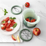 Apple Slicer, Heavy Duty Apple Corer and Slicer with Comfort Handles, 8-Slice Large Apple Slicer, with 1 Pcs Tomato & Fruit Cutting Blades, 1 Set Multisize Silver - Close-Up Angle