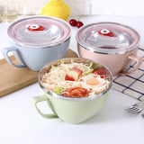 Plastic Soup Bowls with Handles, Microwave Safe Bowl with Lid, Microwavable Soup Mug with Lid, Large Soup Cups for Ramen Noodle Cereal, 1 Pcs, 5.91x3.14 5.91" x 3.14" Green