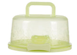 Portable Cake Storage Box, Transparent Plastic Cover with Snap Locks for Freshness, 26x22.5x13.5cm Airtight Container for Cupcakes or Snacks, Refrigerator-Safe and Odor-Proof Design Green - Front View