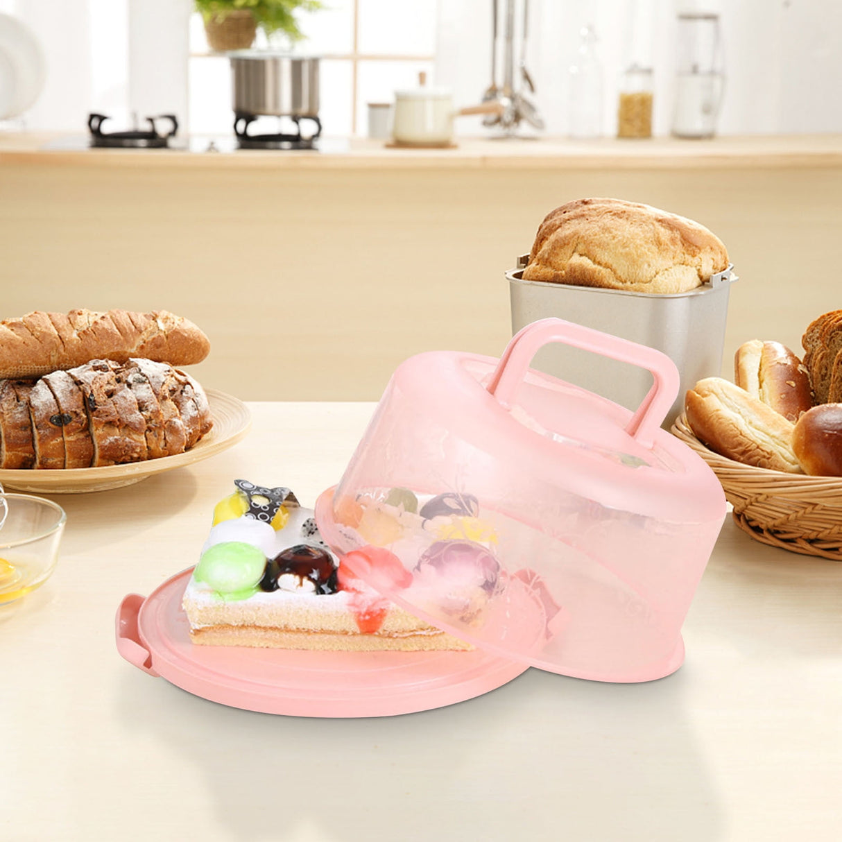 Portable Cake Storage Box, Transparent Plastic Cover with Snap Locks for Freshness, 26x22.5x13.5cm Airtight Container for Cupcakes or Snacks, Refrigerator-Safe and Odor-Proof Design Green