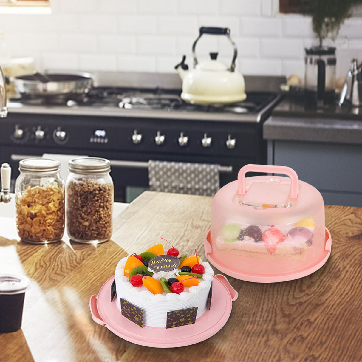 Clearance! Round Cake Carrier Cake Container With Lid And Handles, Large Cupcake Carrier Cake Keeper Sturdy Cupcake Box Cupcake Holder With Two Secure Side Closures Dishwasher Safe, Fresh Storage Pink