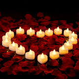 Battery Operated Candles - Set of Rose Petal Candles - 99 Artificial Rose Petals - 24 Heart-Shaped LED Tea Lights - Suitable for Proposals - Anniversaries - Romantic Evenings - Table Decorations - Weddings - Birthdays