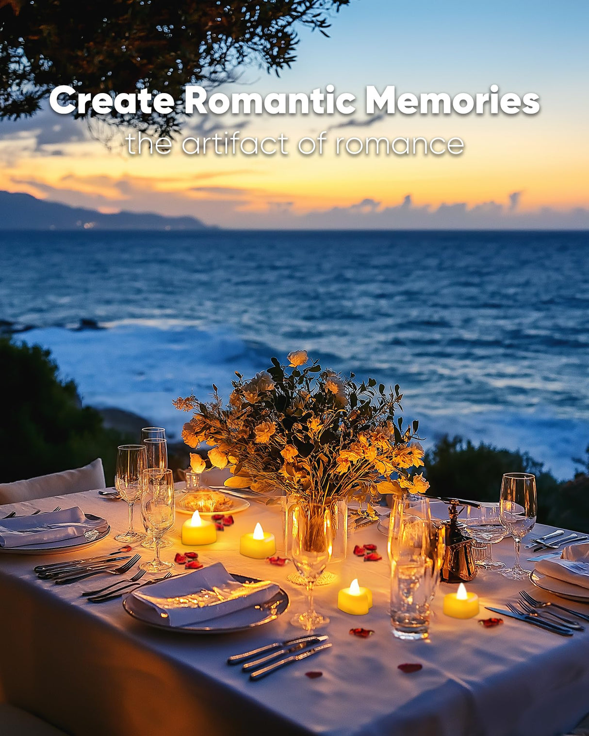 Battery Operated Candles - Set of Rose Petal Candles - 99 Artificial Rose Petals - 24 Heart-Shaped LED Tea Lights - Suitable for Proposals - Anniversaries - Romantic Evenings - Table Decorations - Weddings - Birthdays