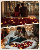 Battery Operated Candles - Set of Rose Petal Candles - 99 Artificial Rose Petals - 24 Heart-Shaped LED Tea Lights - Suitable for Proposals - Anniversaries - Romantic Evenings - Table Decorations - Weddings - Birthdays