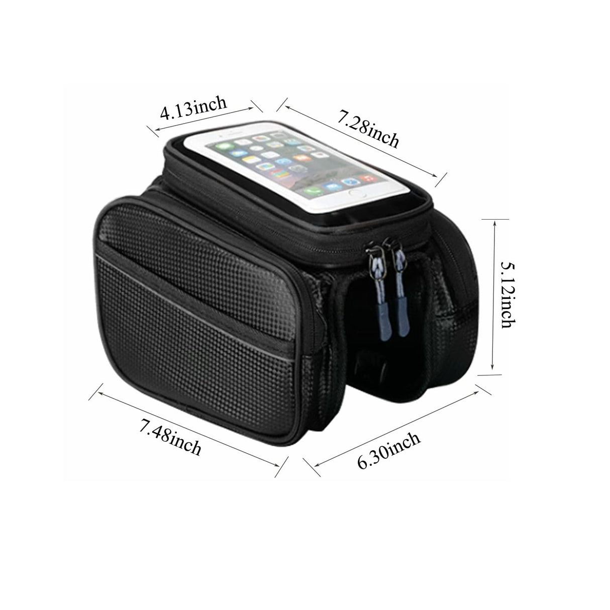 Bicycle Bag - Frame Bag - Bicycle Phone Holder - Top Tube Bag - Smartphone Holder - MTB Accessories - Road Bike - E-Bike - Waterproof - Touchscreen - Bicycle Accessories - Storage Bag - Bicycle Holder with Storage Space - Double Bag - Black - 1 piece