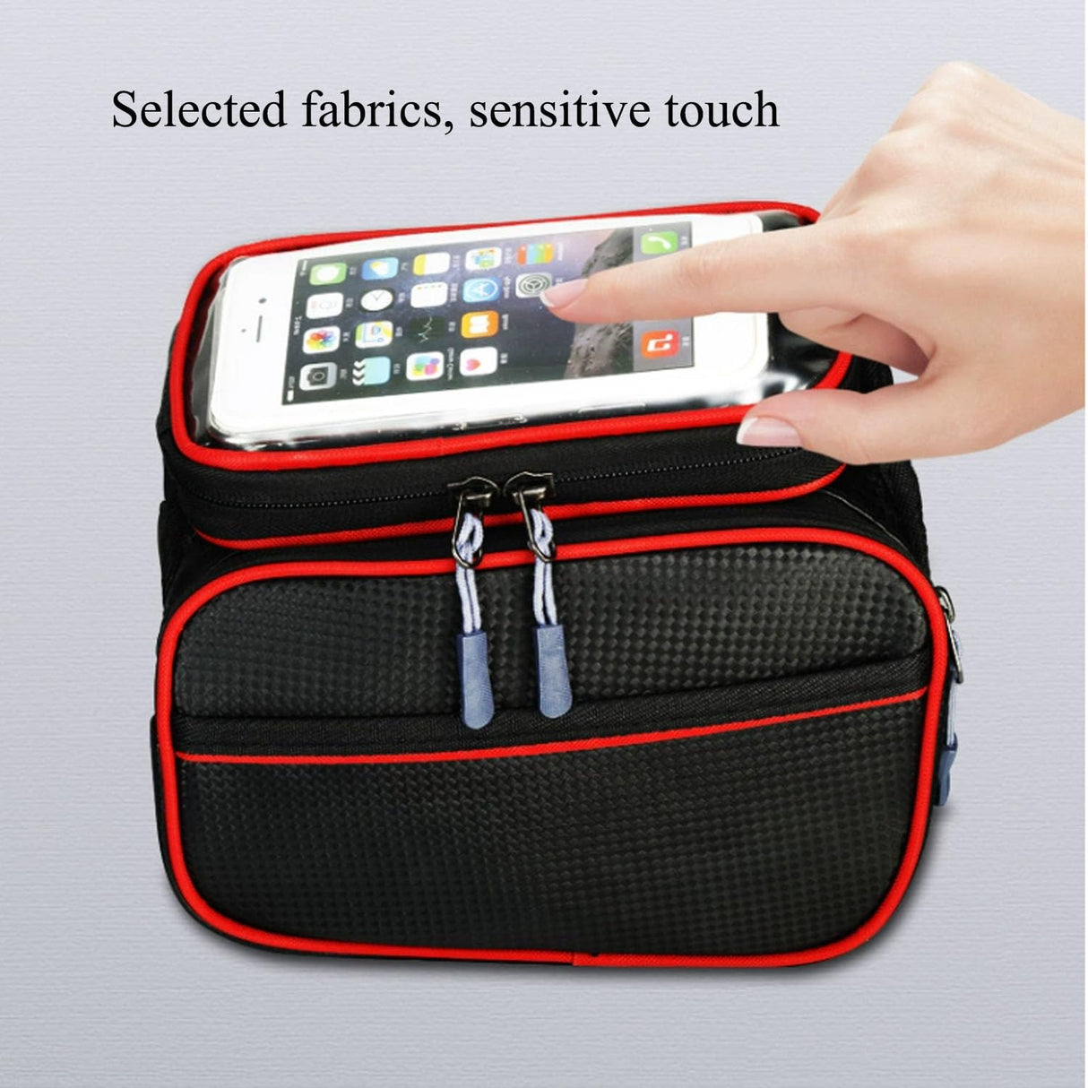 Bicycle Bag - Frame Bag - Bicycle Phone Holder - Top Tube Bag - Smartphone Holder - MTB Accessories - Road Bike - E-Bike - Waterproof - Touchscreen - Bicycle Accessories - Storage Bag - Bicycle Holder with Storage Space - Double Bag - Black - 1 piece