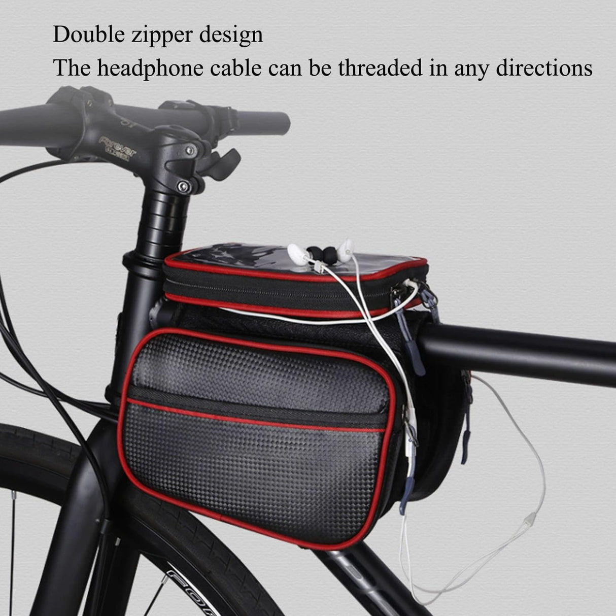Bicycle Bag - Frame Bag - Bicycle Phone Holder - Top Tube Bag - Smartphone Holder - MTB Accessories - Road Bike - E-Bike - Waterproof - Touchscreen - Bicycle Accessories - Storage Bag - Bicycle Holder with Storage Space - Double Bag - Black - 1 piece