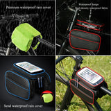Bicycle Bag - Frame Bag - Bicycle Phone Holder - Top Tube Bag - Smartphone Holder - MTB Accessories - Road Bike - E-Bike - Waterproof - Touchscreen - Bicycle Accessories - Storage Bag - Bicycle Holder with Storage Space - Double Bag - Black - 1 piece - Low Angle