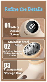 Lint Remover - Lint Trimmer - Lint Remover - Electric Lint Remover - Clothes Roller - Lint Brush - Rechargeable - LED Display - Cordless - Clothes Shaving - Lint Removal - Wool Comb - Beige - 1 Piece - 45-Degree Angle