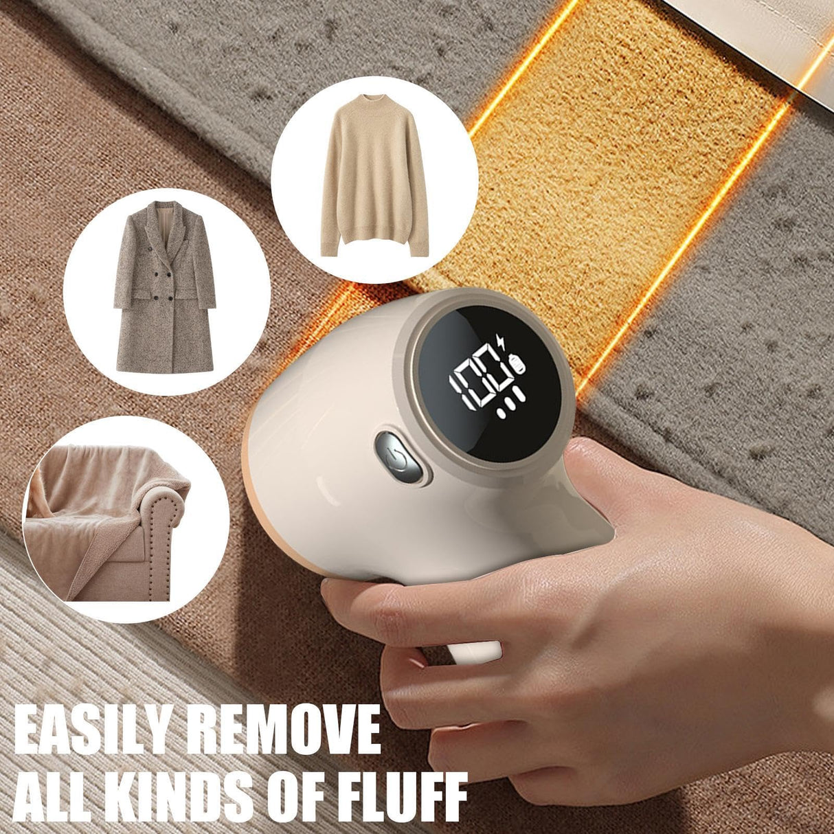Lint Remover - Lint Trimmer - Lint Remover - Electric Lint Remover - Clothes Roller - Lint Brush - Rechargeable - LED Display - Cordless - Clothes Shaving - Lint Removal - Wool Comb - Beige - 1 Piece