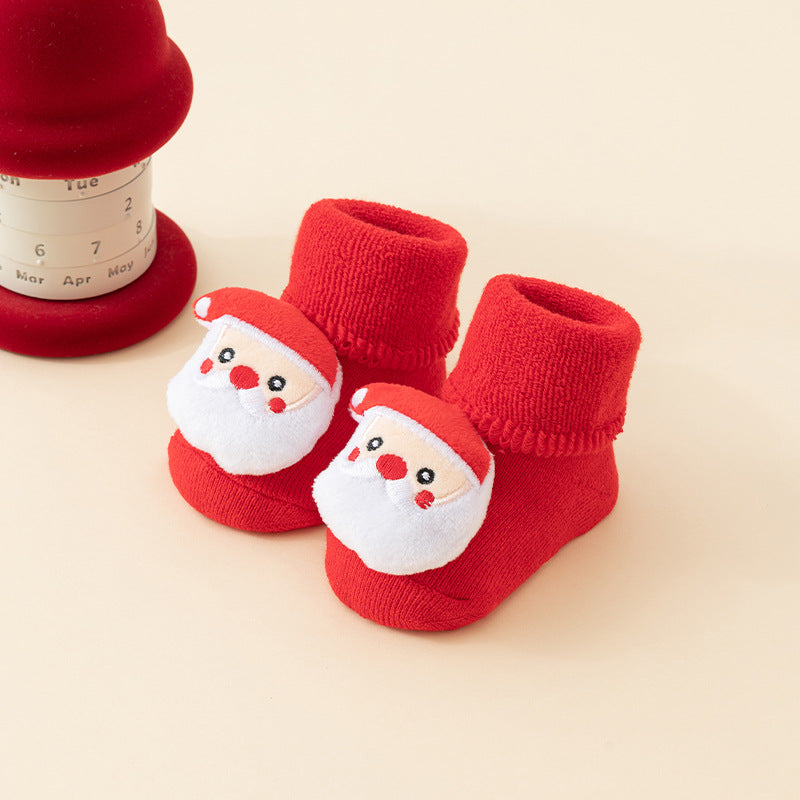 Baby Christmas Socks - Non-Slip Baby Socks - Warm House Socks - First Christmas - Santa Claus - Reindeer - Christmas Tree - Christmas Boots - Winter Booties - Maternity Gift - Christmas Clothes - Cotton Socks - Non-Slip Sole - Christmas Gift - Red Mix - 6