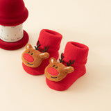 Baby Christmas Socks - Non-Slip Baby Socks - Warm House Socks - First Christmas - Santa Claus - Reindeer - Christmas Tree - Christmas Boots - Winter Booties - Maternity Gift - Christmas Clothes - Cotton Socks - Non-Slip Sole - Christmas Gift - Red Mix - 6 - Top-Down View