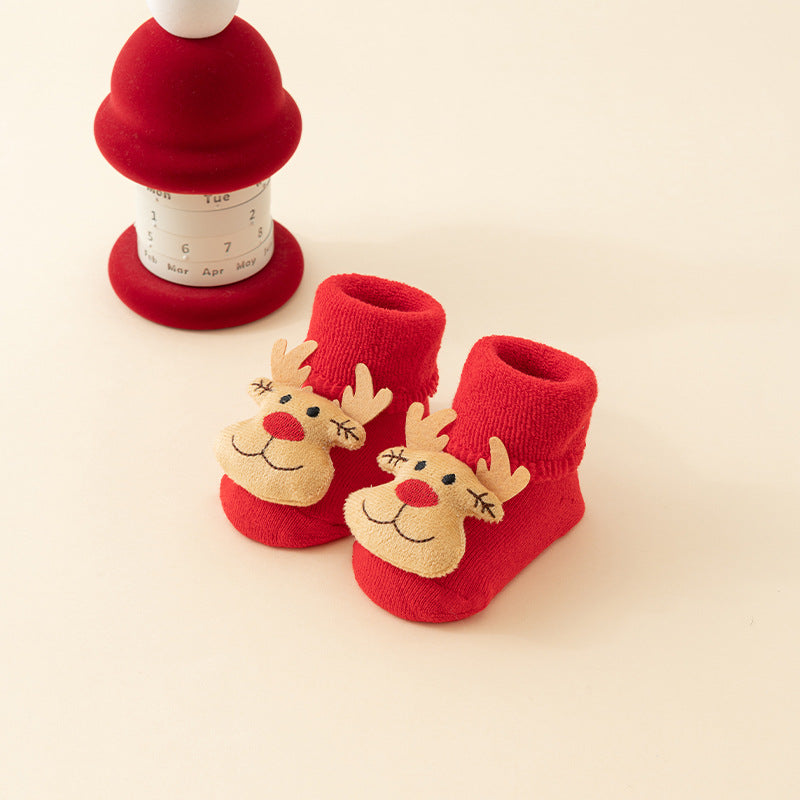 Baby Christmas Socks - Non-Slip Baby Socks - Warm House Socks - First Christmas - Santa Claus - Reindeer - Christmas Tree - Christmas Boots - Winter Booties - Maternity Gift - Christmas Clothes - Cotton Socks - Non-Slip Sole - Christmas Gift - Red Mix - 6