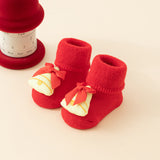 Baby Christmas Socks - Non-Slip Baby Socks - First Christmas - Warm House Socks - Snowman - Reindeer - Christmas Tree - Santa Hat - Christmas Gift - Booties - Winter Clothes - Maternity Gift - 3D Figures - Christmas Outfit - Red Mix - 6 Pairs - Side View