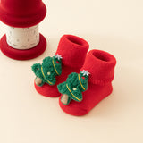 Baby Christmas Socks - Non-Slip Baby Socks - First Christmas - Warm House Socks - Snowman - Reindeer - Christmas Tree - Santa Hat - Christmas Gift - Booties - Winter Clothes - Maternity Gift - 3D Figures - Christmas Outfit - Red Mix - 6 Pairs - 45-Degree Angle