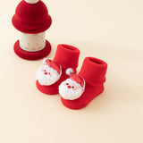 Baby Christmas Socks - Non-Slip Baby Socks - First Christmas - Warm House Socks - Snowman - Reindeer - Christmas Tree - Santa Hat - Christmas Gift - Booties - Winter Clothes - Maternity Gift - 3D Figures - Christmas Outfit - Red Mix - 6 Pairs - Rear View