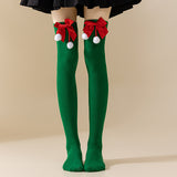 Christmas Socks Women - Overknee Socks - Christmas Knee Socks - Striped Socks - Elf Costume - Santa Claus - Stockings with Bow - Thigh High Stockings - Fancy Dress - Christmas Outfit - Holidays - Long Socks - Christmas Accessories - Multicolor - 5 Pairs