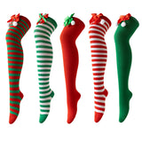 Christmas Socks Women - Overknee Socks - Christmas Knee Socks - Striped Socks - Elf Costume - Santa Claus - Stockings with Bow - Thigh High Stockings - Fancy Dress - Christmas Outfit - Holidays - Long Socks - Christmas Accessories - Multicolor - 5 Pairs