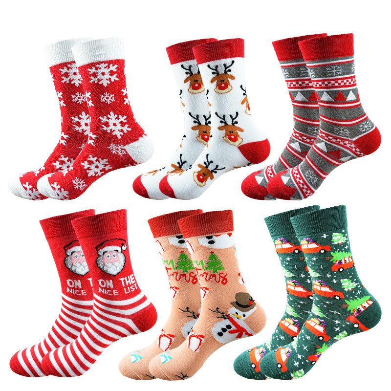Christmas Socks - Ugly Christmas Socks - Funny Socks - Santa Claus - Reindeer - Snowman - Snowflake - Printed Socks - Christmas Gift - Women's Socks - Men's Socks - Cotton - Winter Socks - Christmas Clothing - Multicolor - 6 Pairs