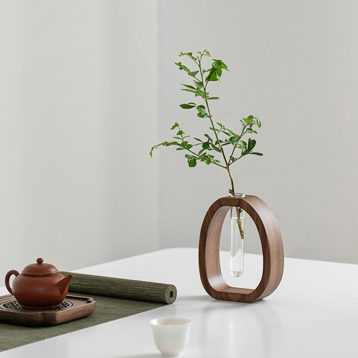 Hydroponic Plant Cutting Station with Glass Test Tube Vase and Wooden Stand for Flowers, Propagation and Home Decor, Brown