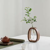 Hydroponic Plant Cutting Station with Glass Test Tube Vase and Wooden Stand for Flowers, Propagation and Home Decor, Brown