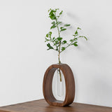 Hydroponic Plant Cutting Station with Glass Test Tube Vase and Wooden Stand for Flowers, Propagation and Home Decor, Brown