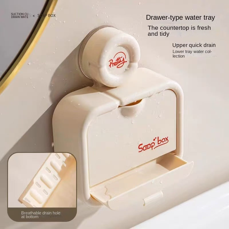 Soap Dish - Soap Holder - Soap Box with Lid - Shower Organizer - Bathroom Accessories - Soap Rack - Shower Tray - Soap Bowl - No Drilling - Self-Adhesive - Bathroom Rack - Sponge Holder - Soap Bowl Shower - Double - Wall Mount - Gray - 1 Piece