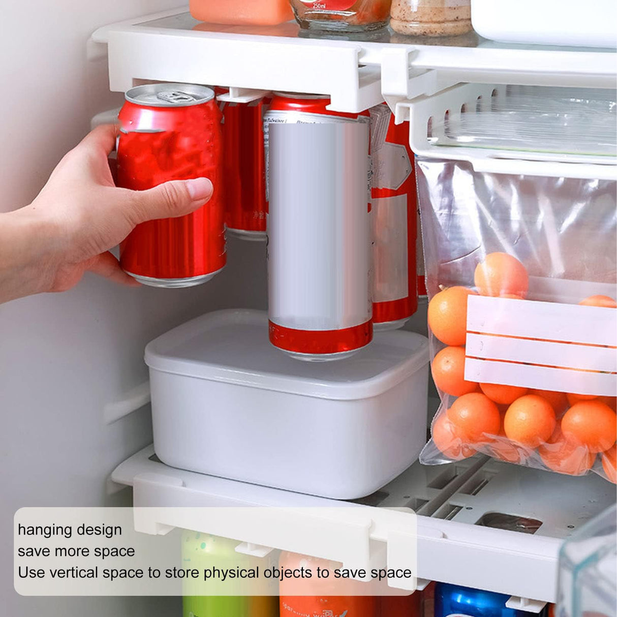 Can Holder Fridge - Fridge Organizer Hanging - Soda Can Rack - Beer Holder - Fridge Storage Rack - Hanging Drawer - Beverage Dispenser - Space Saving - Kitchen Accessories - Bottle Holder - Storage System - White - 1 Piece