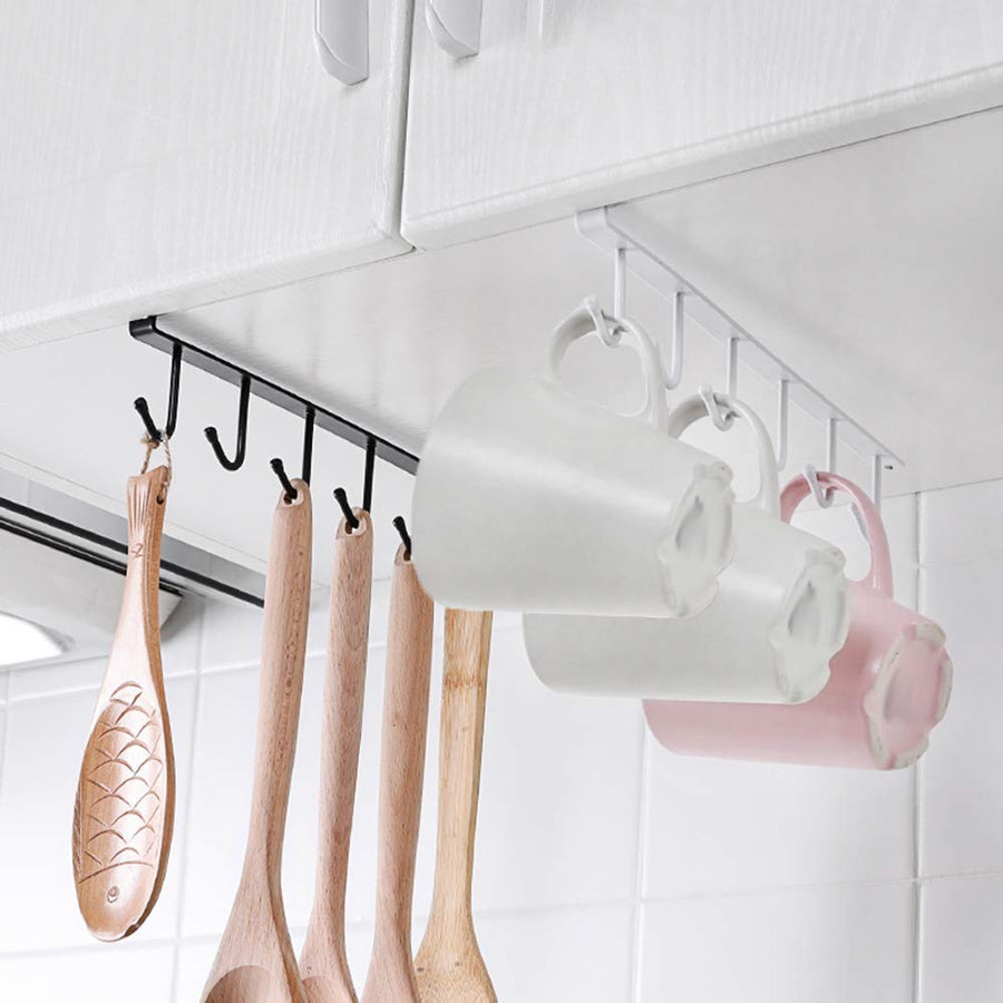 2 Pieces Under-Shelf Mug Holder Rack for Cups and Kitchen Utensils, Space-Saving Hanging Storage with No Drilling Required, Black