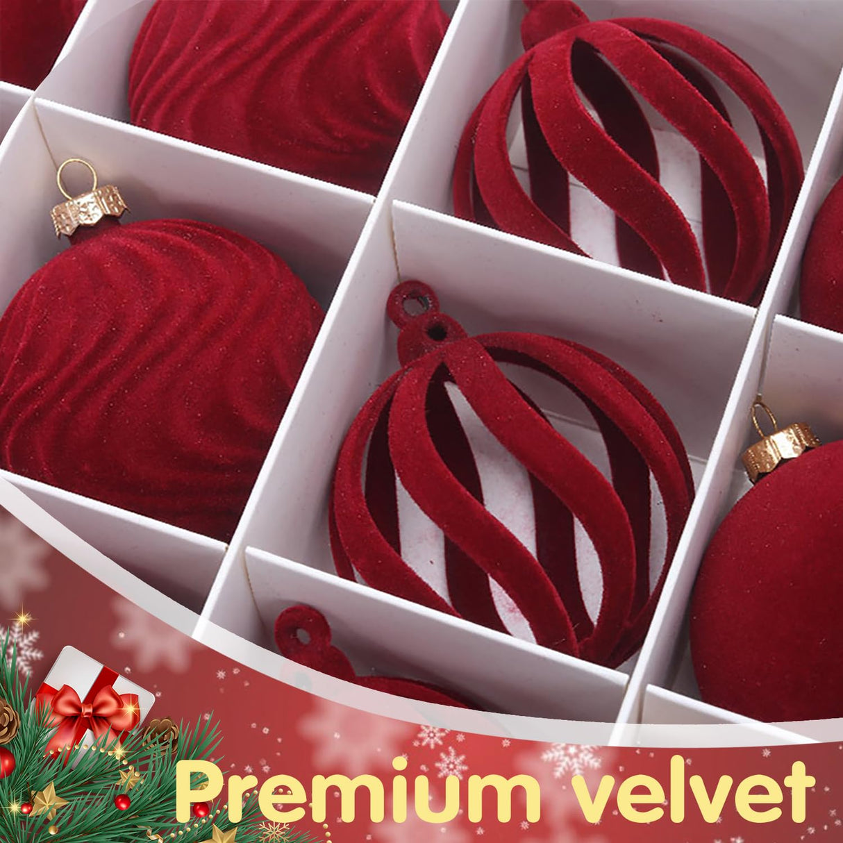 Christmas Ball Set - Velvet Christmas Balls - Unbreakable Christmas Decorations - Velvet Pendants - Christmas Tree Decorations - Luxury Christmas Decorations - Christmas Tree Pendants - Plastic Balls - Atmospheric Decoration - Christmas Ornaments - Dark R