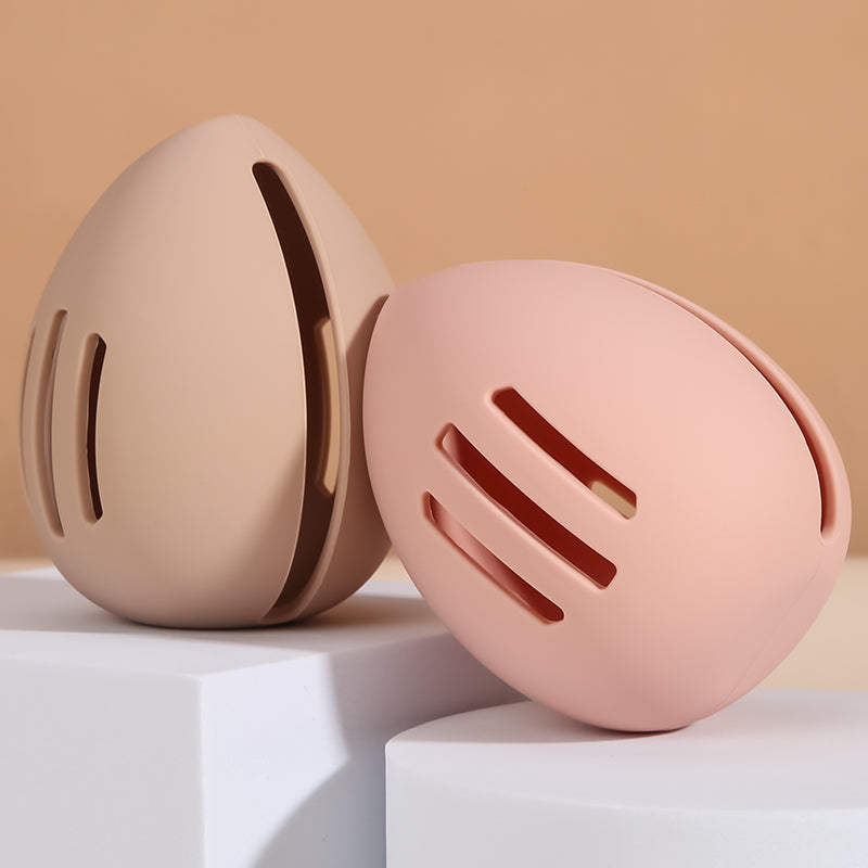 Makeup Sponge Holder - Beauty Sponge Case - Makeup Organizer - Storage Box - Makeup Egg - Travel Box - Cosmetic Accessories - Sponge Box - Gift for Women - Toiletry Bag - Protective Cover - Silicone - Nude Pink and Brown - 3 Pieces