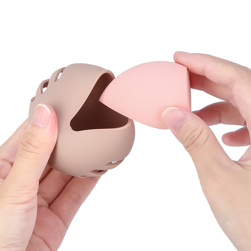Makeup Sponge Holder - Beauty Sponge Case - Makeup Organizer - Storage Box - Makeup Egg - Travel Box - Cosmetic Accessories - Sponge Box - Gift for Women - Toiletry Bag - Protective Cover - Silicone - Nude Pink and Brown - 3 Pieces