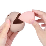 Makeup Sponge Holder - Beauty Sponge Case - Makeup Organizer - Storage Box - Makeup Egg - Travel Box - Cosmetic Accessories - Sponge Box - Gift for Women - Toiletry Bag - Protective Cover - Silicone - Nude Pink and Brown - 3 Pieces - Rear View