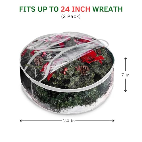 Storage bag - Christmas wreath organizer - Transparent Christmas wreath - Storage box - Christmas tree storage bag - Wreath organizer - Artificial wreath organizer - Organizer - With handle - White - 60 cm - 2 pieces