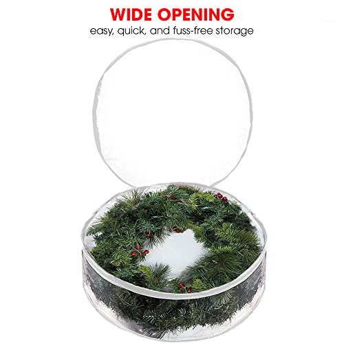 Storage bag - Christmas wreath organizer - Transparent Christmas wreath - Storage box - Christmas tree storage bag - Wreath organizer - Artificial wreath organizer - Organizer - With handle - White - 60 cm - 2 pieces