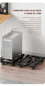 Adjustable PC Tower Stand with Wheels, Mobile CPU Trolley for Desktop Computers, Gaming Setups and Office Floors, Black - Low Angle