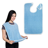 Adult Bib - Clothing Protector - Senior Eating Apron - Large Bib - Terrycloth Eating Bib - Washable Clothing Protector - Eating and Drinking Aids - Waterproof Lining - Neck Closure - Reusable - Blue - Pack of 2