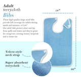 Adult Bib - Clothing Protector - Senior Eating Apron - Large Bib - Terrycloth Eating Bib - Washable Clothing Protector - Eating and Drinking Aids - Waterproof Lining - Neck Closure - Reusable - Blue - Pack of 2 - Top-Down View