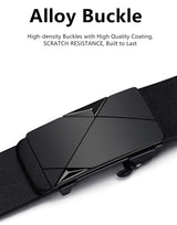 Men's Belt - Men's Trouser Belt - Belt with Automatic Buckle - Click Belt - Belt Without Holes - Luxury Costume Belt - Jeans Belt - Gift for Men - Infinitely Adjustable - 110 cm 120 cm 130 cm - Black - 3 Pieces - Front View