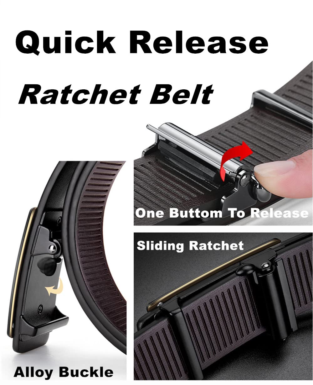 Men's Belt - Men's Trouser Belt - Belt with Automatic Buckle - Click Belt - Belt Without Holes - Luxury Costume Belt - Jeans Belt - Gift for Men - Infinitely Adjustable - 110 cm 120 cm 130 cm - Black - 3 Pieces